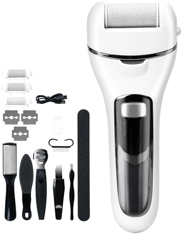 Removedor eléctrico de callos con 3 rodillos y 10 accesorios – Removedor eléctrico de callos para pedicura con 2 velocidades y resistente al agua, para talones agrietados y piel muerta (blanco)