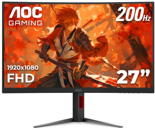 AOC C27G4H2 Monitor Curvo para Juegos de 27 Pulgadas, FHD 1920 x 1080, 1500R, frecuencia de actualización de 200Hz, Tiempo de Respuesta de 0,3 ms, Altura Ajustable, Negro, Compatible con conmutadores