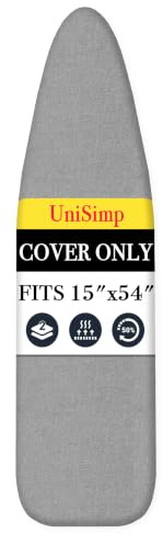 UniSimp Ironing Board Cover and Pad 15x54 Extra Thick Natural Cotton, Scorch and Stain Resistant Padding, Standard Size Iron Board Cover with Fasteners Heavy Duty Elastic Edge, Heatproof Gray