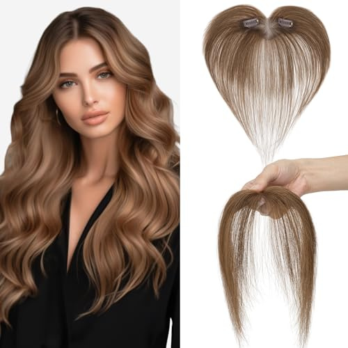 S-noilite Clip in Pony für Damen – Real Echthaar Toupets für Frauen – Seitenpony zum Anklipsen mit Schläfen #4 Mittelbraun