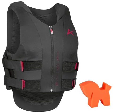 RL24 - Kinder Sicherheitsweste Safety Vest Ultra Vario Schwarz 116-164 | Protektorenweste von Komperdell inkl. Putzschwamm – Rückenprotektor mit Frontzip – Schutzweste