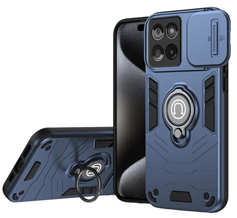TAUYN Fodral för Motorola Edge 60 Fusion/Edge 60, TPU/PC Heavy Duty Armor Lins Tryck Fönster Anti-Shock Fodral, Stativ Skyddshölje - Blå