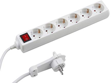 Meister Steckdosenleiste 6-Fach - Extraflacher Stecker - 2 m Kabel - weiß - IP20 Innenbereich - Beleuchteter Schalter/Mehrfachsteckdose/Steckerleiste mit Flachstecker / 7430700
