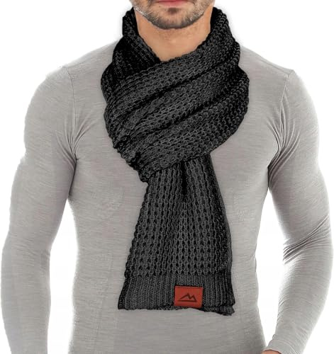 Loowoko Sciarpa donna invernale, Sciarpa lunga classica a coste waffle con finitura in vera pelle 180 * 30cm, Regalo per donna