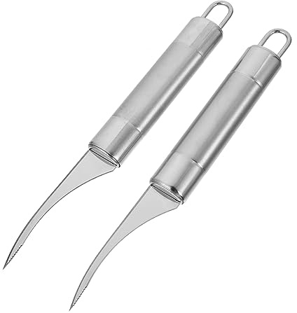 Ciieeo Pulitore e Taglia Lenza Gamberi in Acciaio Resistente, Design Seghettato Impugnatura Estesa per Cucina, Set da 2 Pezzi, Strumento per Sbucciare e Pulire Gamberi, Pratico per Uso Domestico