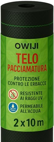 OWIJI Telo Pacciamatura Anti Erbacce Erbe Infestanti PRO Polipropilene Dimensioni 2 x 10 m Agricolo Super Resistente Tessuto Permeabile Resistenza Raggi UV Giardino Orto Aiuola