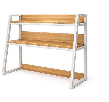 Estantería de Escritorio de 2 Niveles para Ordenador Ahorra Espacio Estanteria de Sobremesa para Escritorio Altura de 90 cm para Oficina, Hogar, Dormitorio(White,75cm)