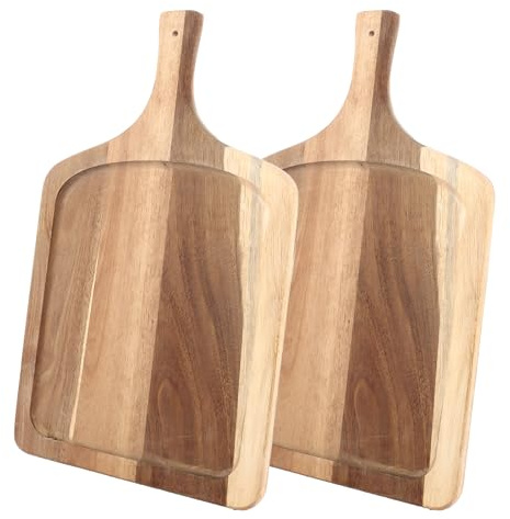 CYEER 2 PCS Wooden Chopping Board with Handle, Acacia Wood Charcuterie Board Cheese Boards for Kitchen, Food Serving Board for Pizza, Cheese, Fruits, Vegetables, Bread, 40x25cm