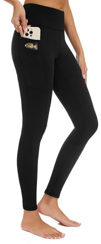 adorence Sport Leggings Damen mit 5 Taschen, Sportleggins Damen Lang, Blickdichte Leggings, High Waist Yogahose Sporthose Laufhose -Schwarz,L