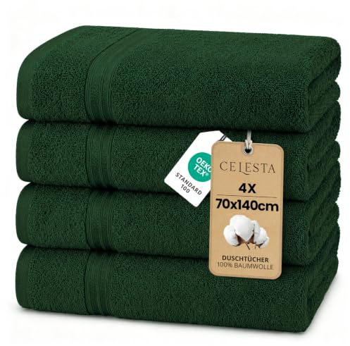 CELESTA Badetücher 70x140 cm, 4er-Set 100% Baumwolle Frottee, Grün | OEKO‑TEX zertifiziert, Frottee‑Handtücher aus Baumwolle, weich & saugstark, ideal für Badezimmer, Spa, Gym & Sport
