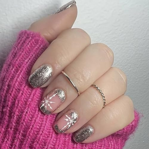 Faux ongles à coller sur les ongles artificiels scintillants à coller pour femme et fille Noël faux carré court à presser couverture complète à coller