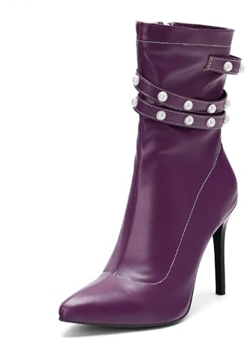 Bviennic Polacchine Donna Tacco a Spillo Eleganti Appuntito Zip Scarpe da Sera 2697 Viola Numero 48 Eu/50Cn