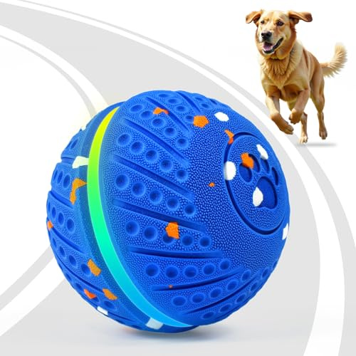 KLYNGTSK Hundespielzeug Intelligenz, Hundeball Welpenspielzeug Ball Wicked Ball Dog Ball, Intelligentes Interaktives Hundespielzeug mit Licht und 3 Spielmodi (Blue)