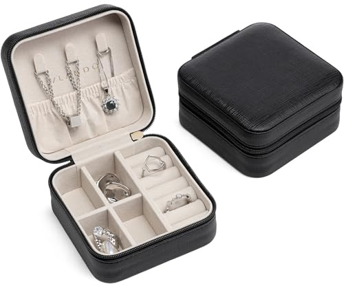 VLANDO joyero viaje, pequeño joyeros mujer organizador para mujer | 10*10*5cm 130g, para anillos collares, polipiel resistente,interior suave y afelpado, removable dividers