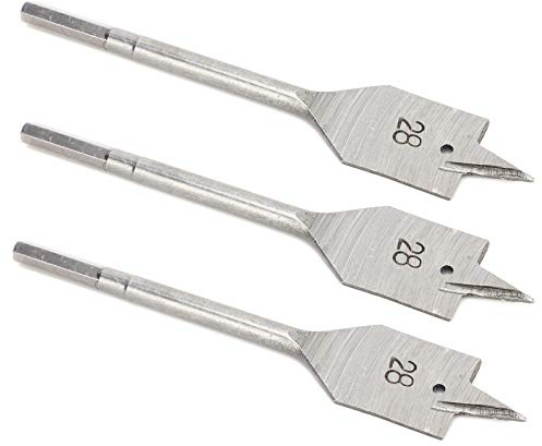Jonlaki 3Pcs High Carbon Steel Flat Wood Drill Bit Set for Precise Woodworking Hole Drilling, 28mm