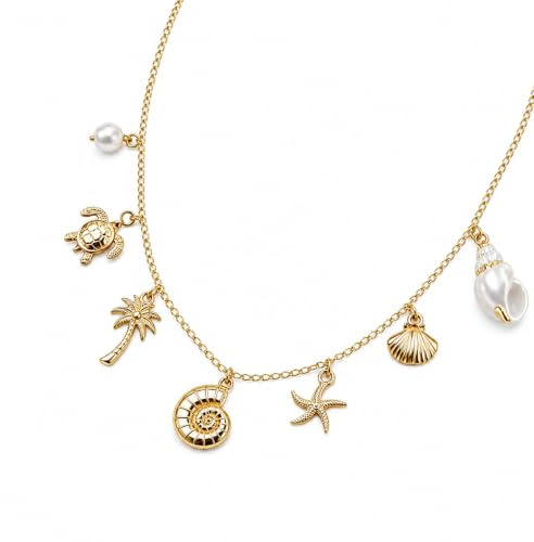 ZOSIGN Collier Coquillage, Collier de Coquillage Or avec Étoile de Mer/Palmier/Tortue de Mer/Perles, Collier de Plage Exquis, Bijoux d'été pour Plages, Vacances, Quotidien, Cadeau Mode pour Femmes