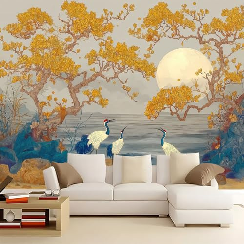 Carta da Parati Fotomurale XXL 250 x 175 cm, Grigio Poster Murale 3D in Tessuto Non Tessuto per Parete TV Corridoio e Soggiorno, Decorazione Interni di Grande Impatto Tradizione Mare Luna Gru