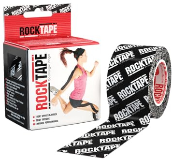 RockTape Nastro Kinesiologico Unisex (5cm x 5m) - Elastico Terapeutico Sportivo Senza Lattice per Spalla, Caviglia, Gomito, Polso, Schinieri e Ginocchio - logo Nero