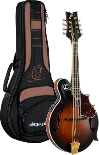 Ortega Guitars F-Style Mandoline Elektro-Akustisch – F-Holes – Mandolins – Inklusive Gig Bag – Massive Fichte / Geflammter Ahorn, Mehrfarbig (RMFE100AVO)