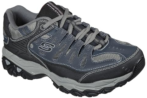 Skechers herr Afterburn M. Fit Fashion sneakers – läder överdel, innersula i minnesskum i gummi, yttersula i gummi, Marinblått Xsp, 8 X-Wide