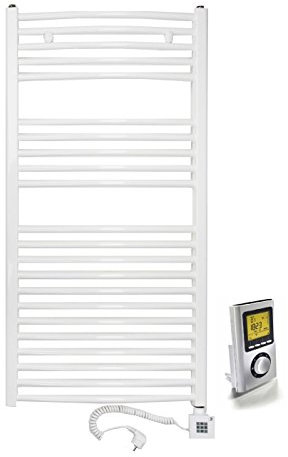 Radiateur sèche-Serviette électrique 600 W - 1175 H x 500 L - Blanc + Thermostat d'ambiance Programmation hebdomadaire