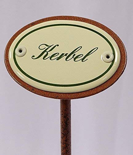 linoows Kräuterschild Kräuterstecker Emaille, Kerbel, Erdspieß 25 cm