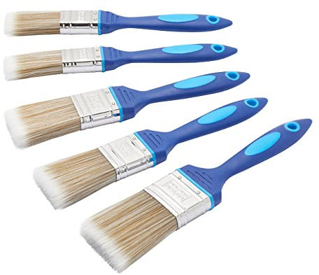 Fit For The Job Set 5 pennelli per pittura fai-da-te senza perdita di setole per un risultato uniforme con pitture a emulsione, lucide e satinate su pareti, soffitti, mobili, legno e metallo