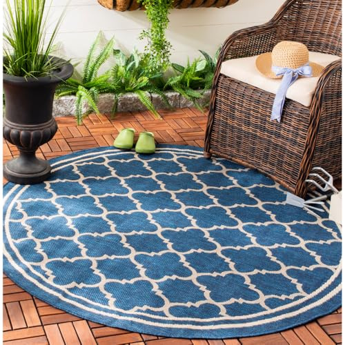 SAFAVIEH Tappeto Geometrico - Soggiorno, Sala da pranzo, Camera da letto - Lavabile in Lavatrice e Antiscivolo - Courtyard Collection, A Pelo Corto, Blu Marino e Beige, 160 X 160 cm