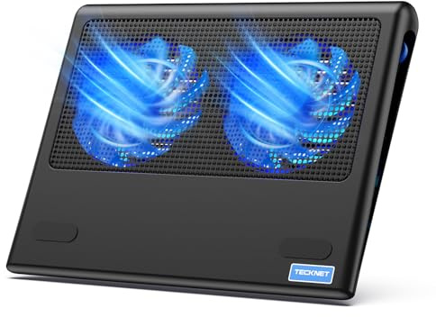 TECKNET Laptop Cooling Pad - 12-15.6 Laptops Cooler, Powerful Cooler and Ultra Quiet for Gaming Laptops Pad, 2 Wind Speed Adjustable, USB A & C Powered Cooler Stand with Laptop Fan LED (Blue)