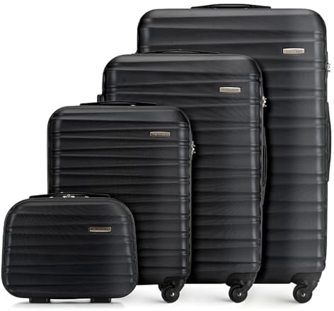 WITTCHEN Reisekoffer 4er Koffer-Set Rollkoffer Trolley Handgepäck Gepäck Reisekoffer Set Hartschale aus ABS 4 Spinner-Rollen Zahlenschloss Groove Line schwarz Lufthansa/Eurowings/Ryanair/Condor