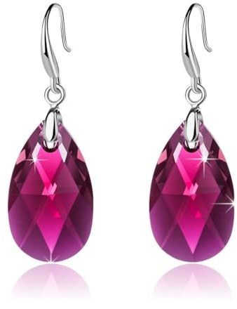 Austrian Crystal Teardrop Dangle Hook Earrings for Women 14K Gold Plated Hypoallergenic Jewelry (Fuchsia)