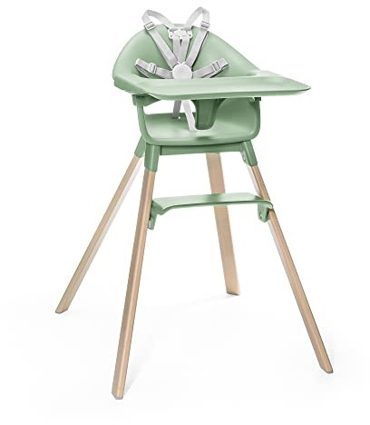 Stokke Clikk High Chair, Clover Green - All-in-One High Chair with Tray + Harness - Light, Durable & Travel Friendly - Ergonomic with Adjustable Features - Best for 6-36 Months or Up to 15 kg/33 lbs