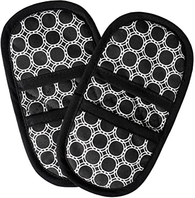 Mini Oven Mitts with Fridge Magnets.2pk Quilted Heat Resistant Black Cotton Fabric.Gloves/Pot Holder Safely Protects Hands from Hot Surfaces. Great for handling Cookware, Bakeware, BBQ ,Microwave