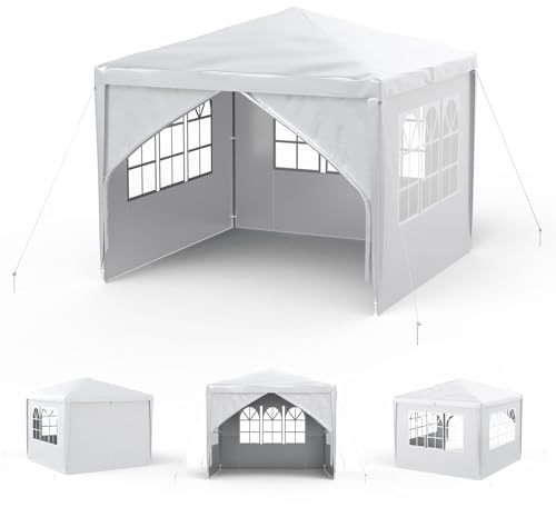Aufun Pavillon 3x3 m Weiß Gartenpavillon mit 4 Seitenwände | Polyethylen Bierzelt Tür mit Reisverschluss für Garten Party Hochzeit Picknick Markt