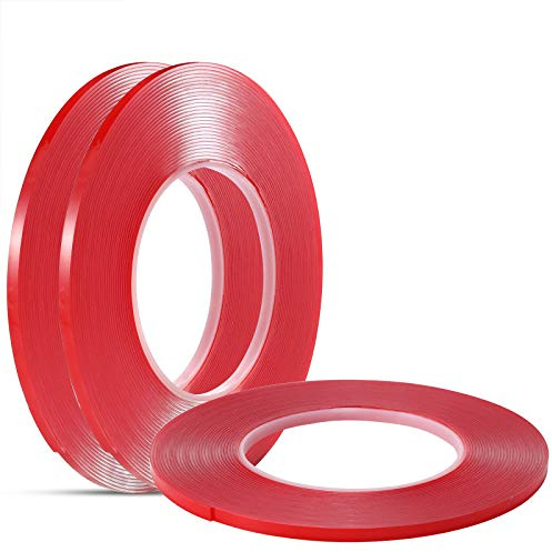 Lot de 3 rouleaux de ruban adhésif double face en acrylique imperméable amovible sans résidus pour voiture, moto, maison, montage mural (0,6 cm x 10,1 m)