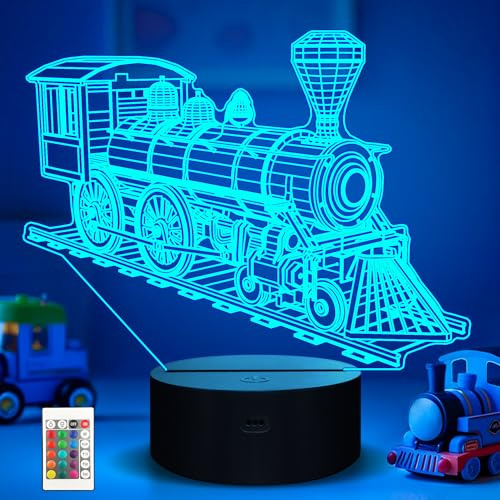 Ammonite Zug Nachtlicht, Dampfzug 3D Illusion Lampe für Kinder, 16 Farben wechselnd mit Fernbedienung & Timer, Kreative Geburtstag für Kinder Jungen Schlafzimmer Dekor