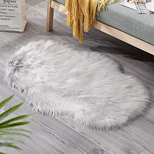 Waterlily Faux Fur Rug Sheepskin Soft Shaggy Plush Fluffy carpet bedroom bedside sofa couch bathroom floor mat (Grey, 60x90 pelted)