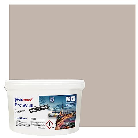 Preismaxx Profiweiß Wandfarbe braun 5L, hohe Deckkraft, Dispersionsfarbe innen, Innenwandfarbe Raumfarbe cappuccino deckend, Deckkraftklasse 2, matt Innenfarbe Profi Qualität