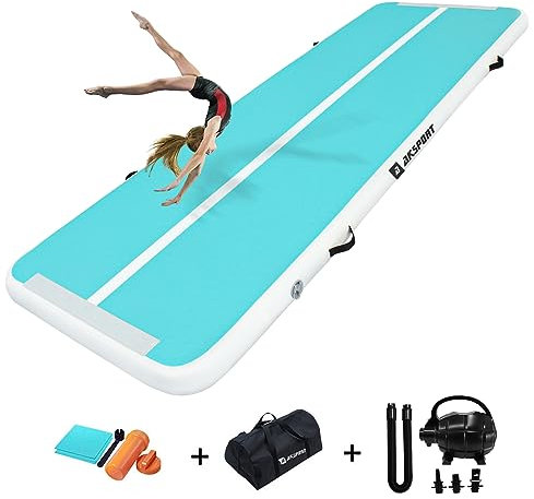 AKSPORT Air Matte Track Tumbling Matte,3/4/5/6m Aufblasbar Gymnastikmatte Turnmatte Tumbling Matten 10/20cm hoch mit Luftpumpe für Zuhause/Taumel/Turnhalle/Ausbildung/Cheerleading doppelt mintgrün