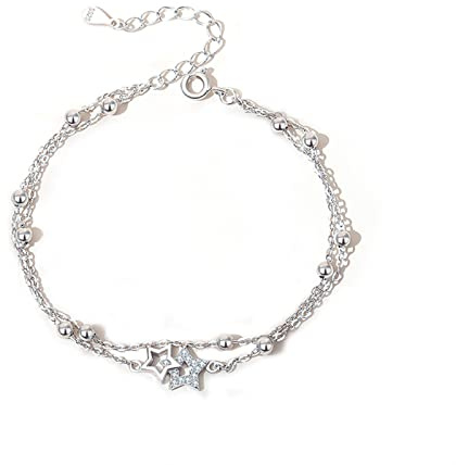 Skcess Armband Damen Stern Armband, Double Layered Anhänger Armband Damen Silber 925 Freundschaftsarmband Damen Hochzeittag Geschenke für Frauen