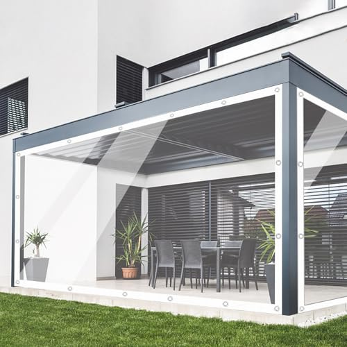Ezcasch 2x3m Clear Tarpaulin Waterproof Heavy Duty, 420g/m² Clear Tarp with Grommets, Transparent Waterproof Pergola Covers for Patio Outdoor with Rope and Cable ties