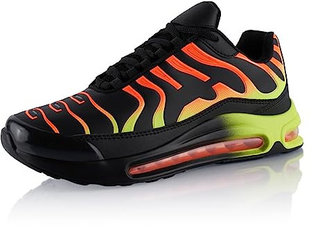 Fusskleidung® Damen Herren Sportschuhe Dämpfung Sneaker leichte Laufschuhe Schwarz Grün Orange EU 45