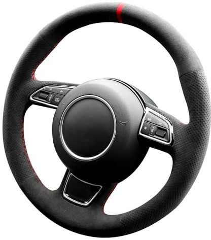 Alfanxi Handstich für Alcantara Lenkradbezug für Audi A3 A6 Premium A6 A7 Prestige mit Schaltpaddeln (rot gestreift)