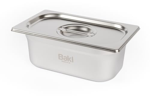 Baki Stainless Steel Gastronorm Container 1/4 Food Pan 65, 100, 150 mm Deep with & Without Lid (100mm Deep with Lid)