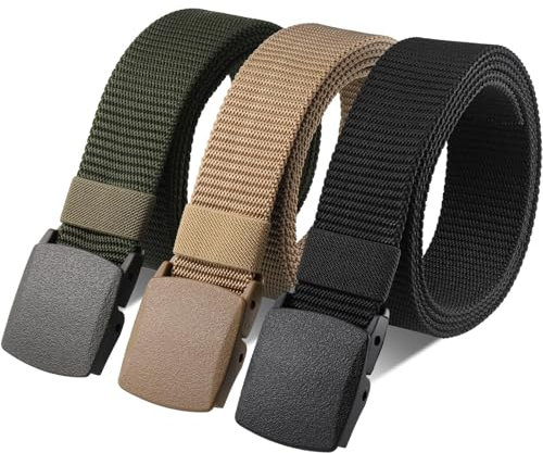 Huiguli Ceinture en Nylon, 3PCS Mixte Ceinture Militaire Extérieure, Homme Ceinture Travail, Ajustable Boucle Plastique Sangle Coton, Rapide à Travers la sécurité de l'aéroport Cadeau Saint-Valentin