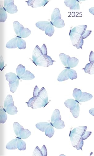 Alpha Edition - Taschenplaner Style Schmetterling 2025 Taschenkalender, 9,5x16cm, Kalender mit 64 Seiten, separates Adressheft, Notizbereich und internationales Kalendarium