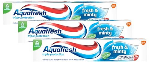 Aquafresh Toothpaste Triple Protection Fresh & Minty, 3 in 1 Protection, Pack of 3 x 75ml