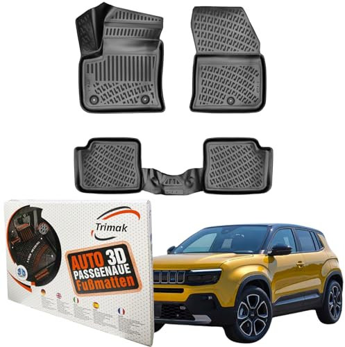 Trimak Passgenau 3D Fussmatten Auto Kompatibel mit Jeep Avenger Auto Zubehör 1. und 2. Reihe Gummimatten Autos TPE Allwetter Geruchlos rutschfest Vorne & Hinten Schwarz