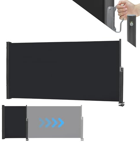 MAYTIIMO Tenda da sole laterale allungabile, protezione dai raggi UV, opaca, antivento, in poliestere, per balcone, terrazza, 140 x 300 cm, antracite