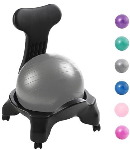 Sitzball Ergonomischer Stuhl mit Austauschbaren Kugeln, Stabilitäts-Yoga-Ballstuhl für Das Büro zu Hause Im Klassenzimmer, Gymnastikballsitz mit Rollen und Rückenstütze (Color : Light Gray)